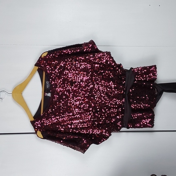 Xscape Dark Pink Fully Sequined Bright Sparkle bling metallic top Party Sz.8 - Picture 1 of 9